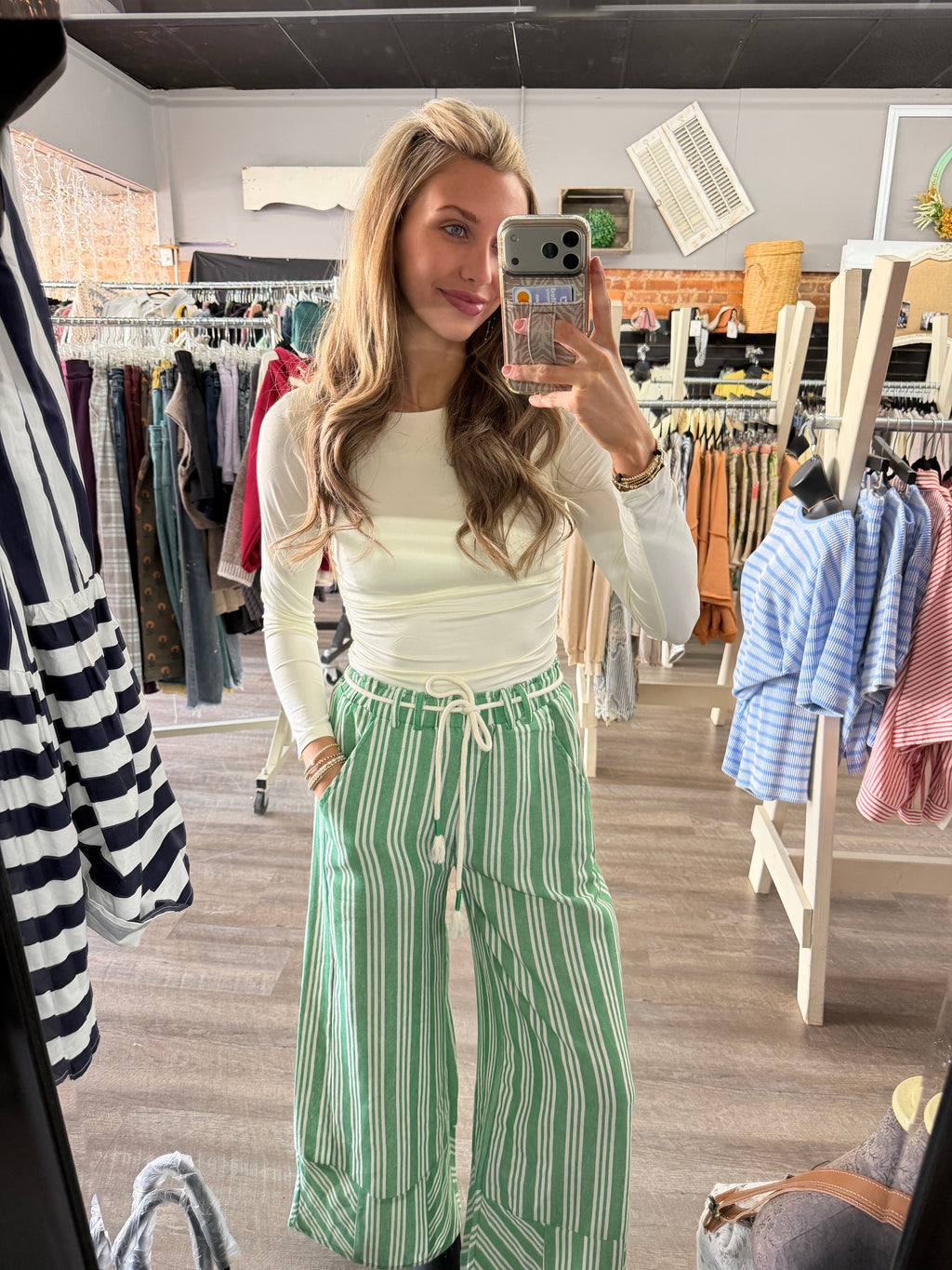 Green Striped Palazzo Pants