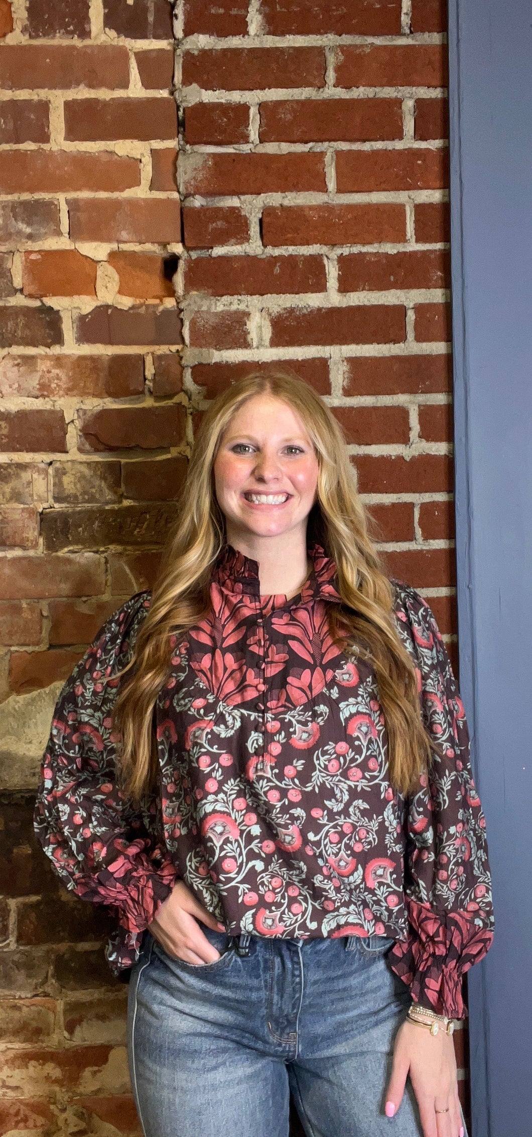 Brown Mix Ruffle Neck Top