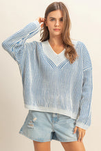 Load image into Gallery viewer, Dusty Blue Striped Sweater

