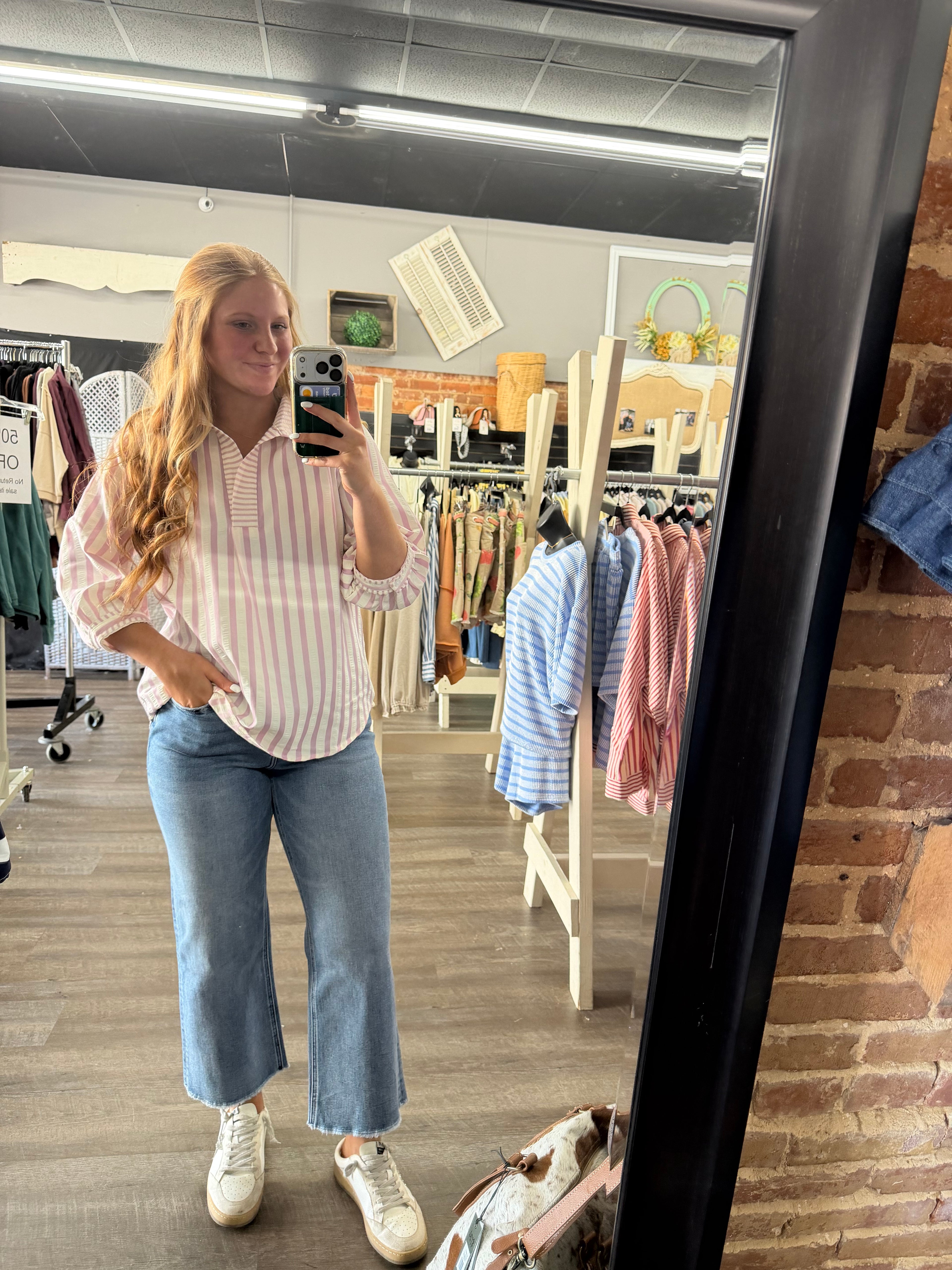 Blush Striped Collared Top