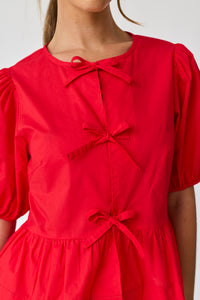 Red Bow Tie Detailed Blouse