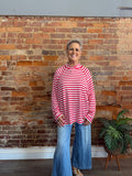 Red Stripe Mock Neck Lightweight