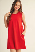 Red Shift Dress with Smocking Edge