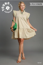 Curvy Beige Scalloped Sleeve Dress