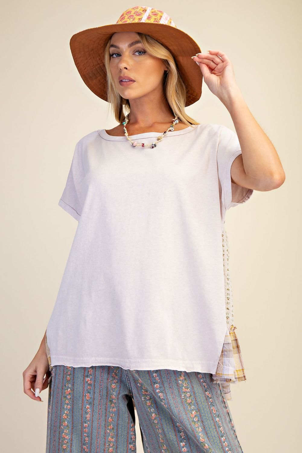Pale Pink Mixed Print Top