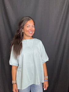 Sage V-Notch Loose Fit Short Sleeve Top