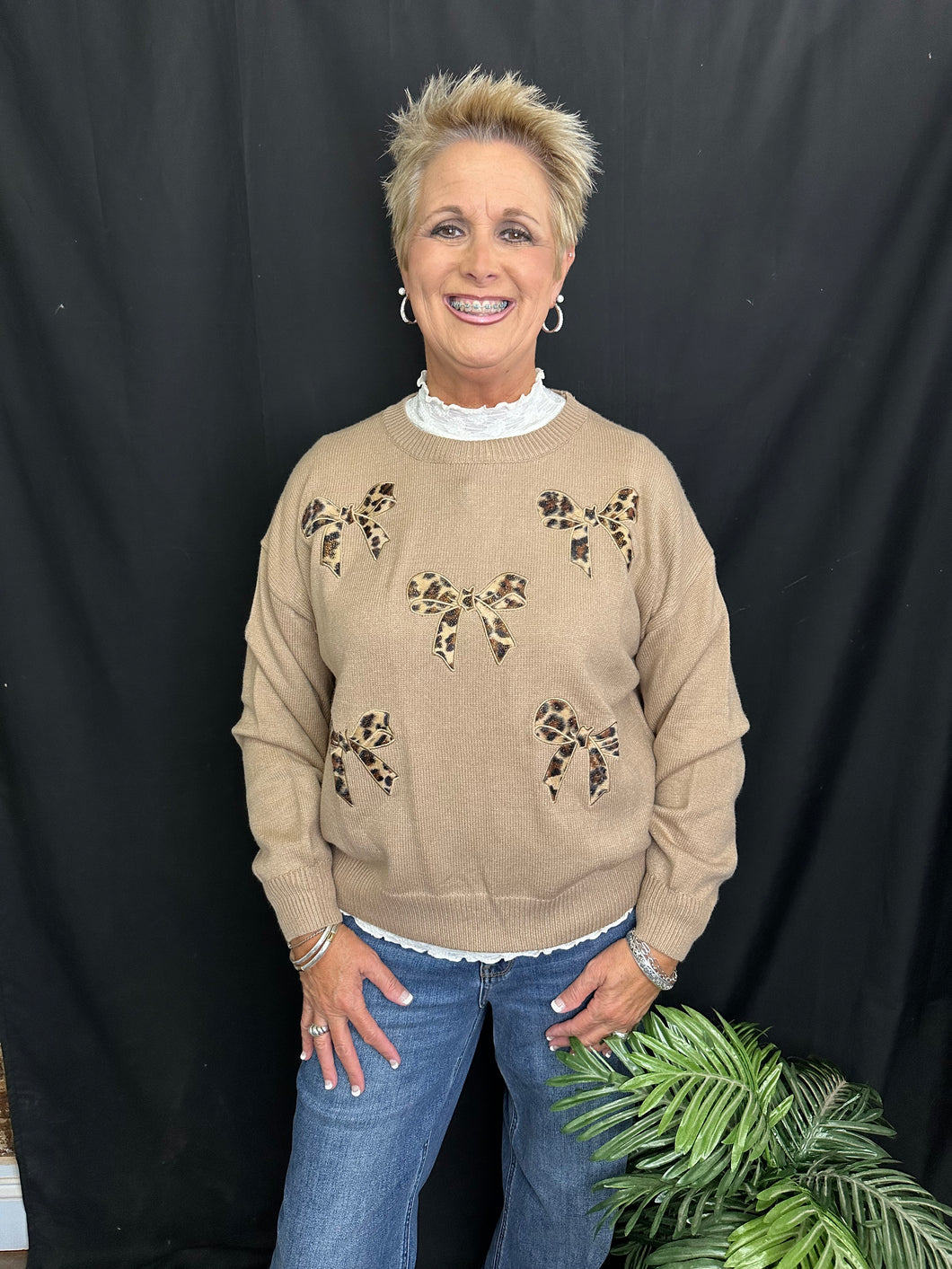 Khaki Leopard Bow Sweater