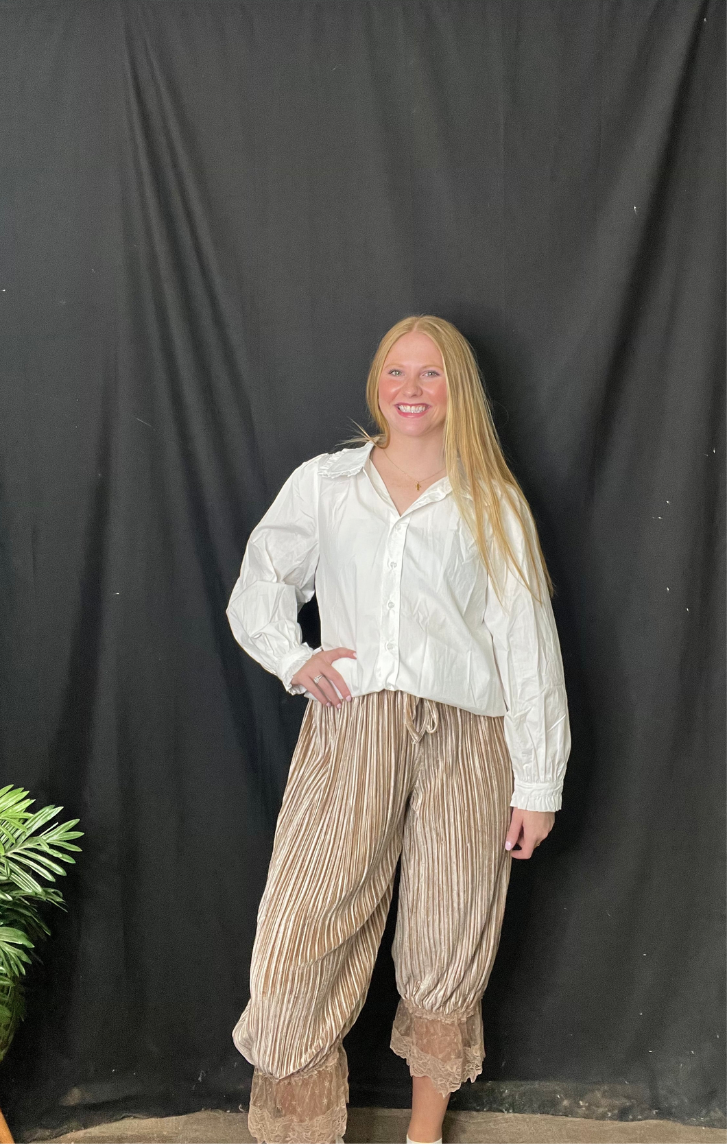 Mocha Gold Textured Lace Pants