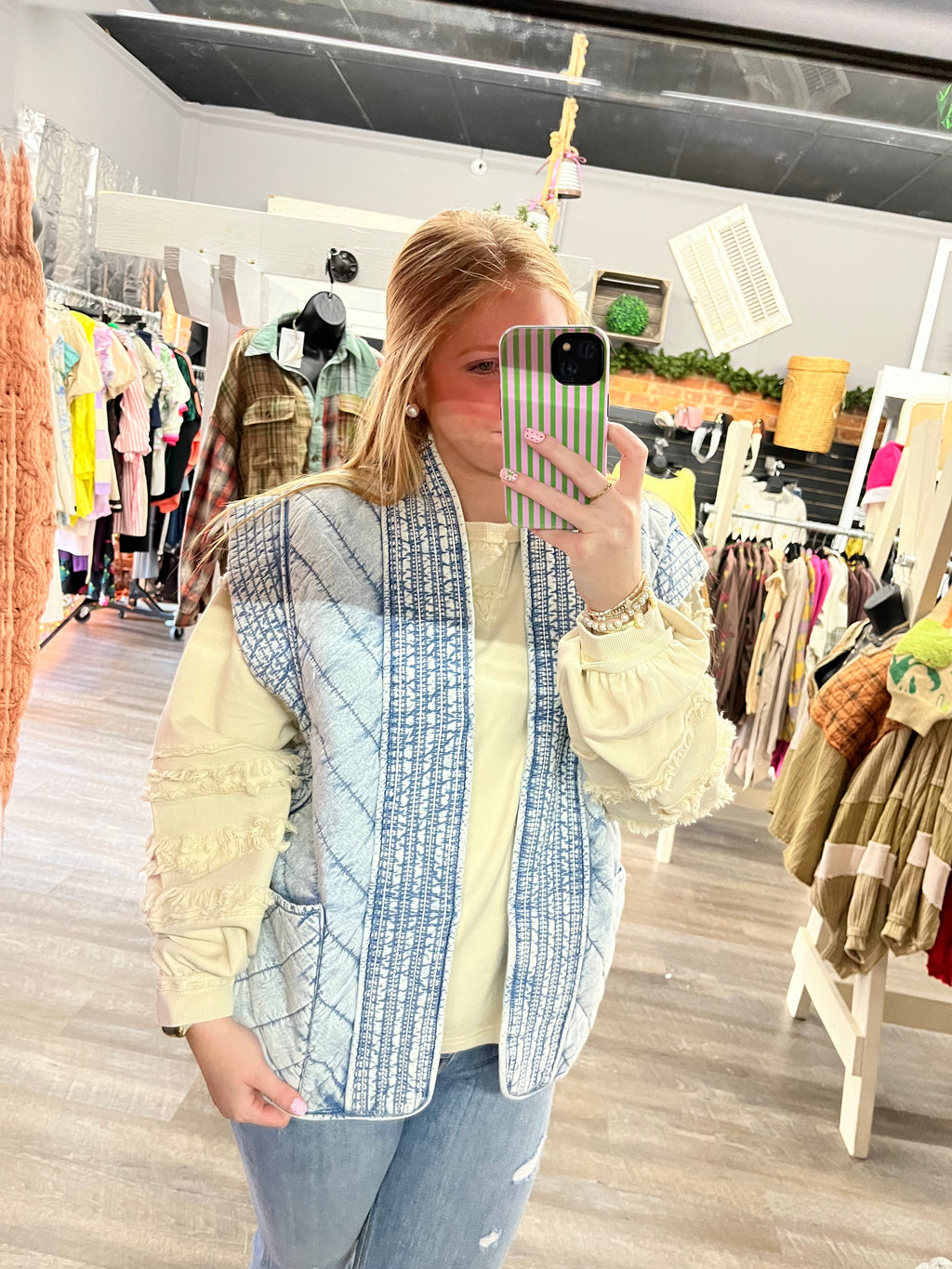 Denim Quilted Shawl Vest