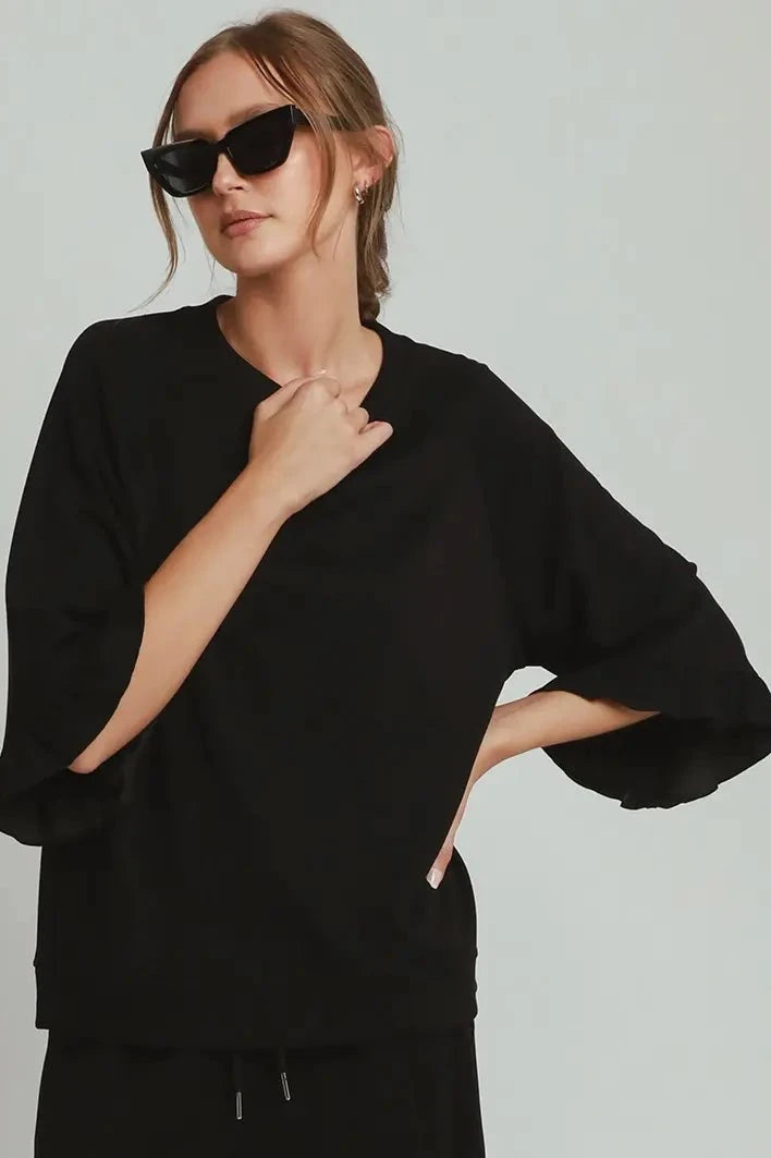 Black Ruffle Tier Sleeve Top