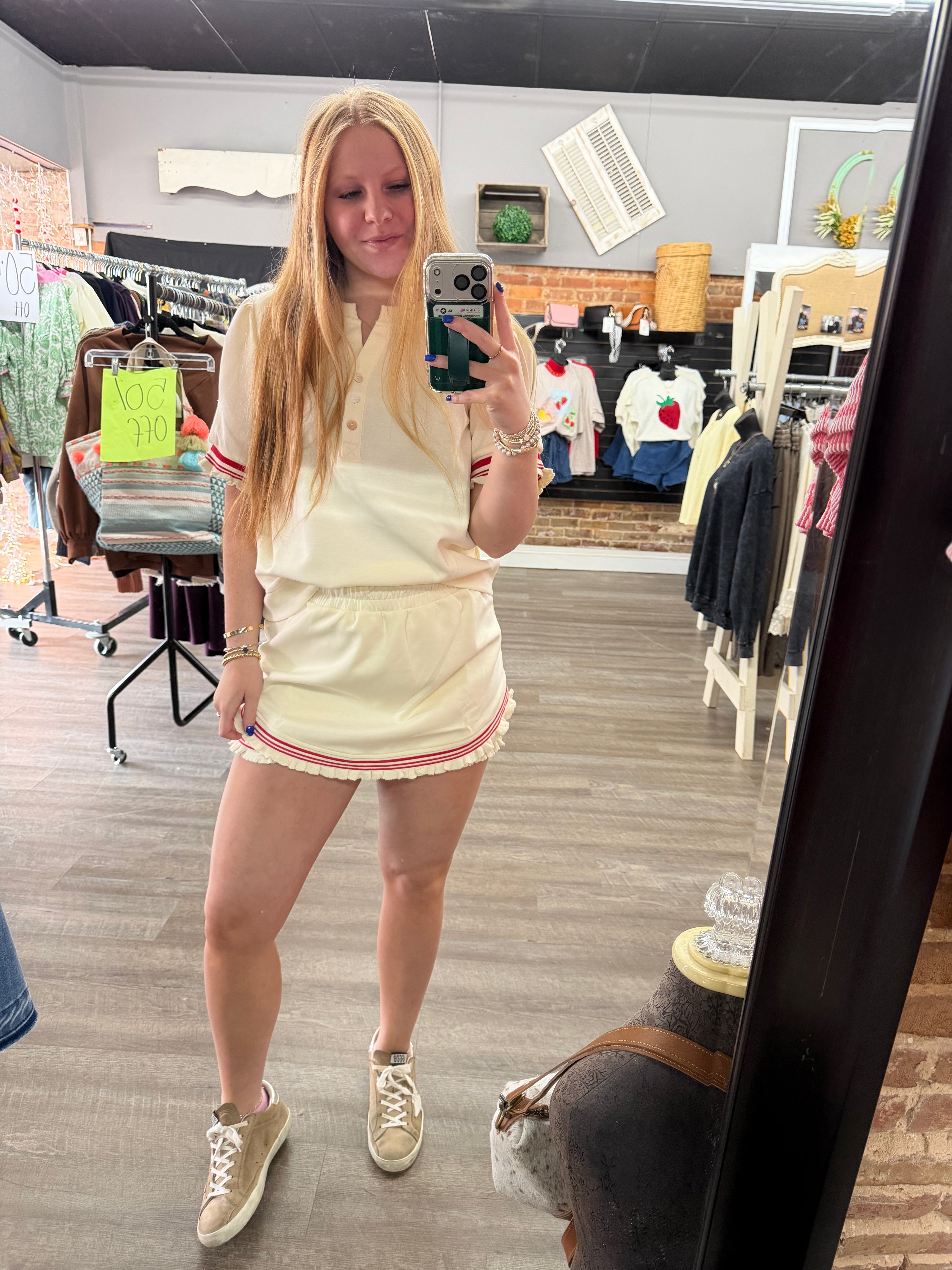 Cream /Red Skort Set