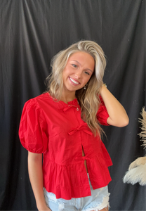 Red Bow Tie Detailed Blouse