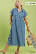 Curvy Stoned Washed Midi Dress