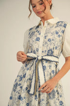 Blue Tiered Floral Midi Deess