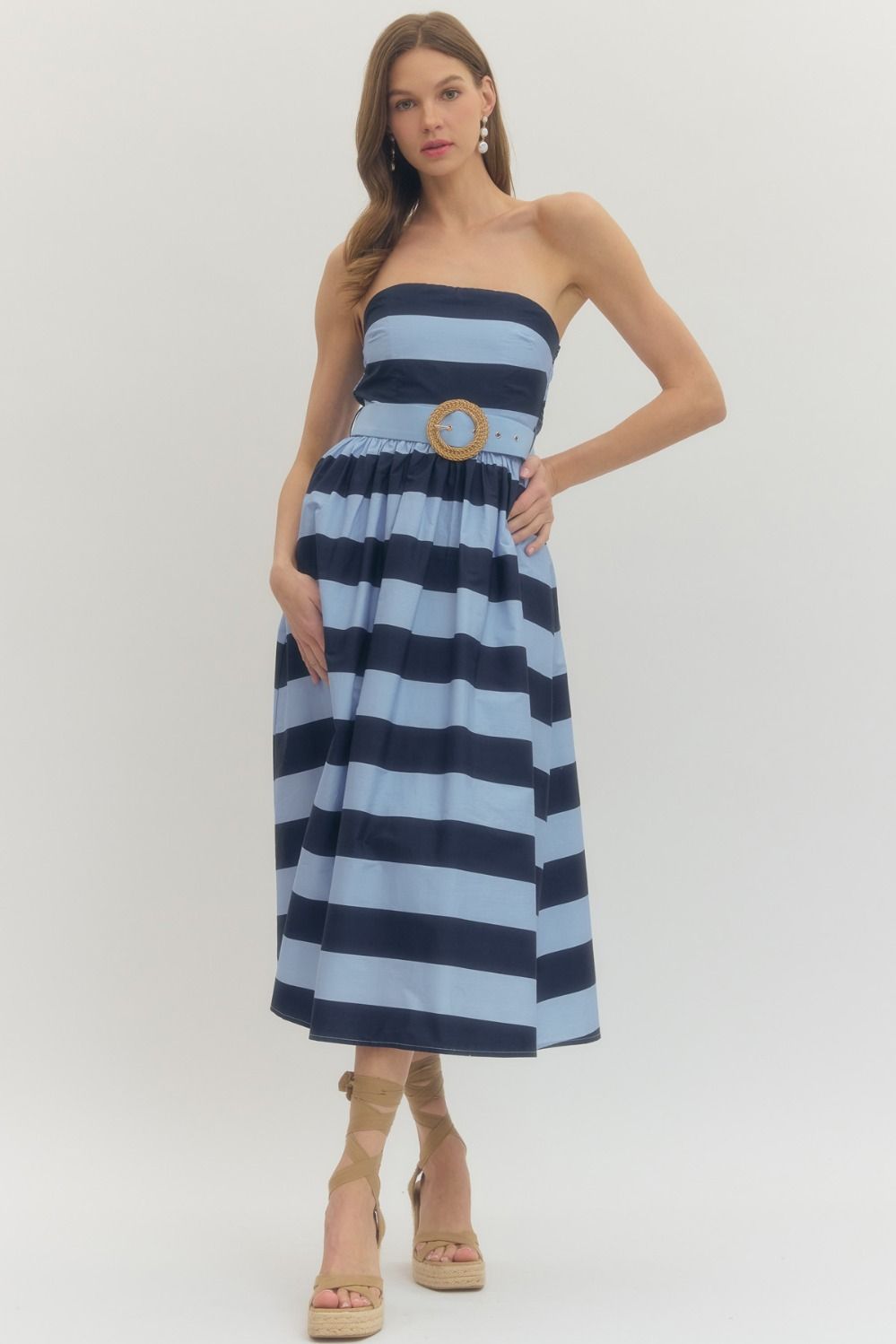 Navy Striped Midi Dress