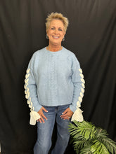 Load image into Gallery viewer, Baby Blue Ribbon Sleeve Sweater
