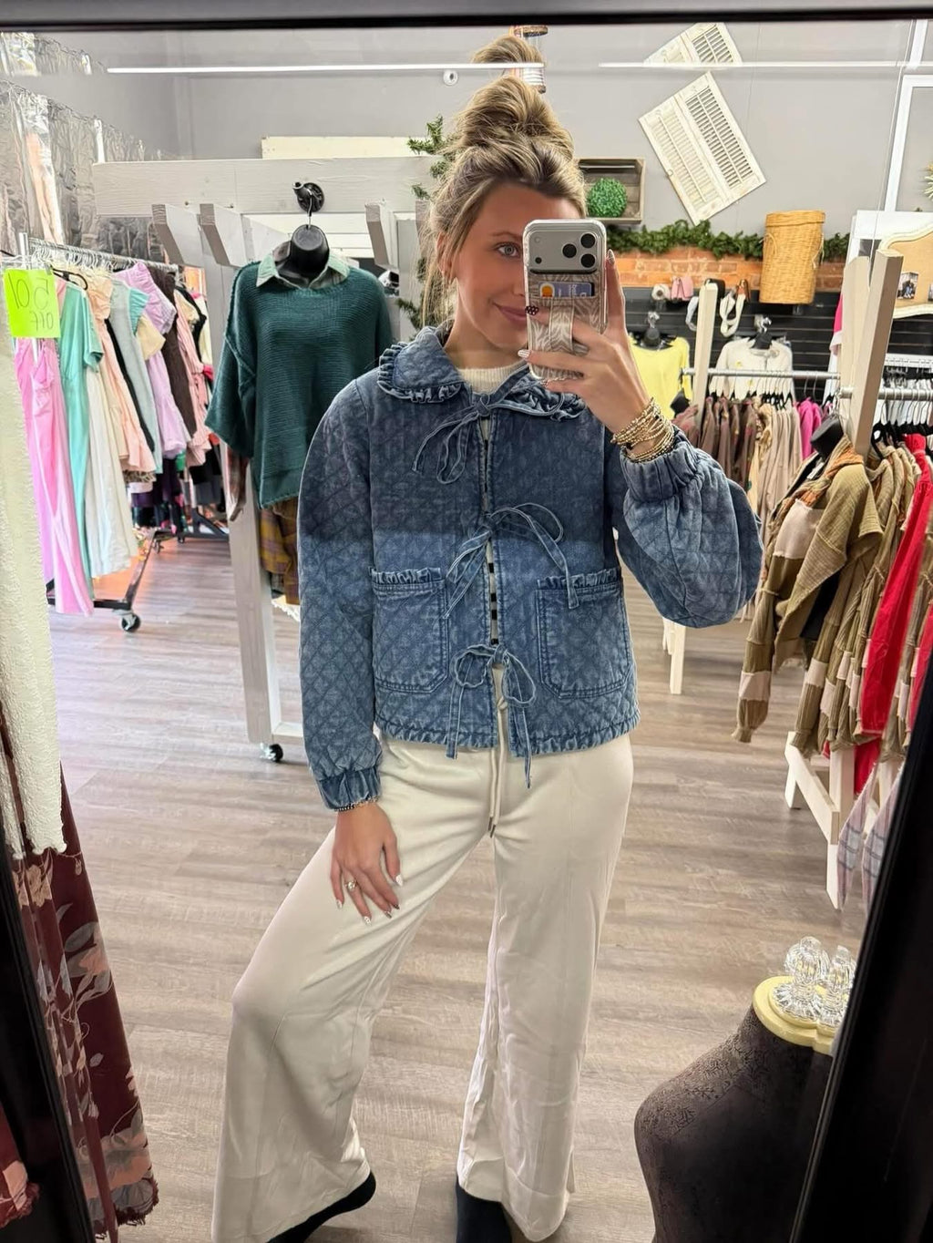 Denim Quilted Front Tie Jacket