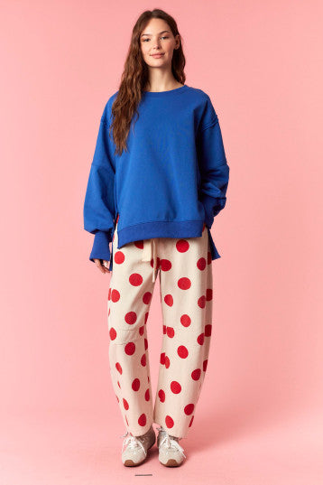 Off White Red Polka Dot Denim Barrel