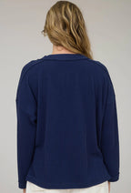 Navy Ribbed Knit Top