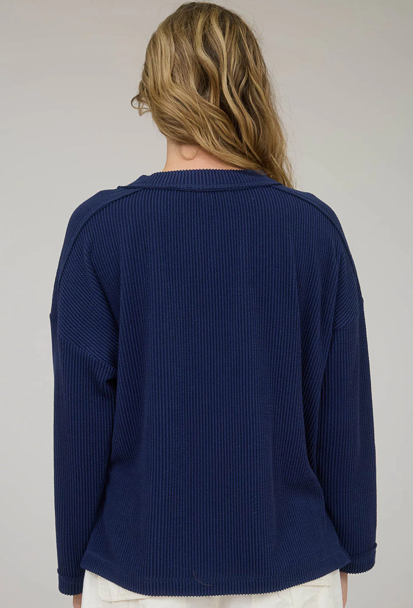 Navy Ribbed Knit Top