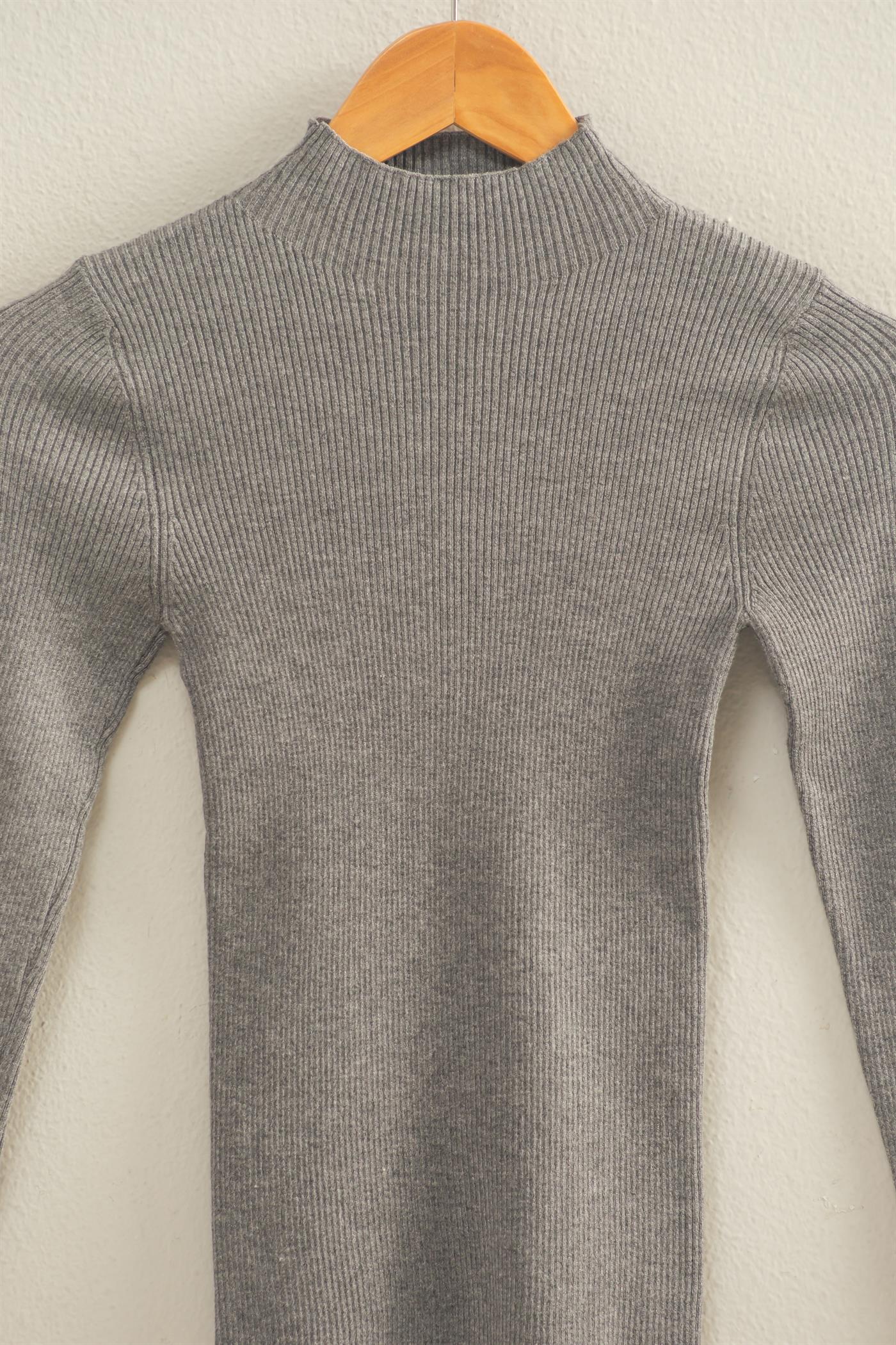 Heather Grey Ribbed Mock Neck Top