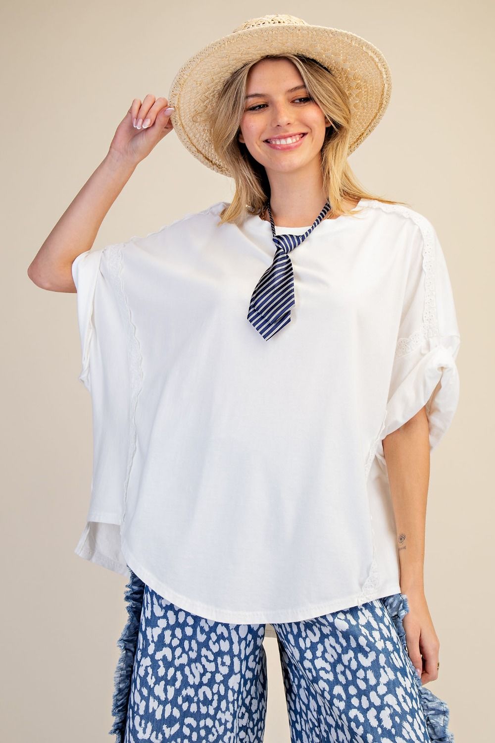 White Twisted Cuff Top