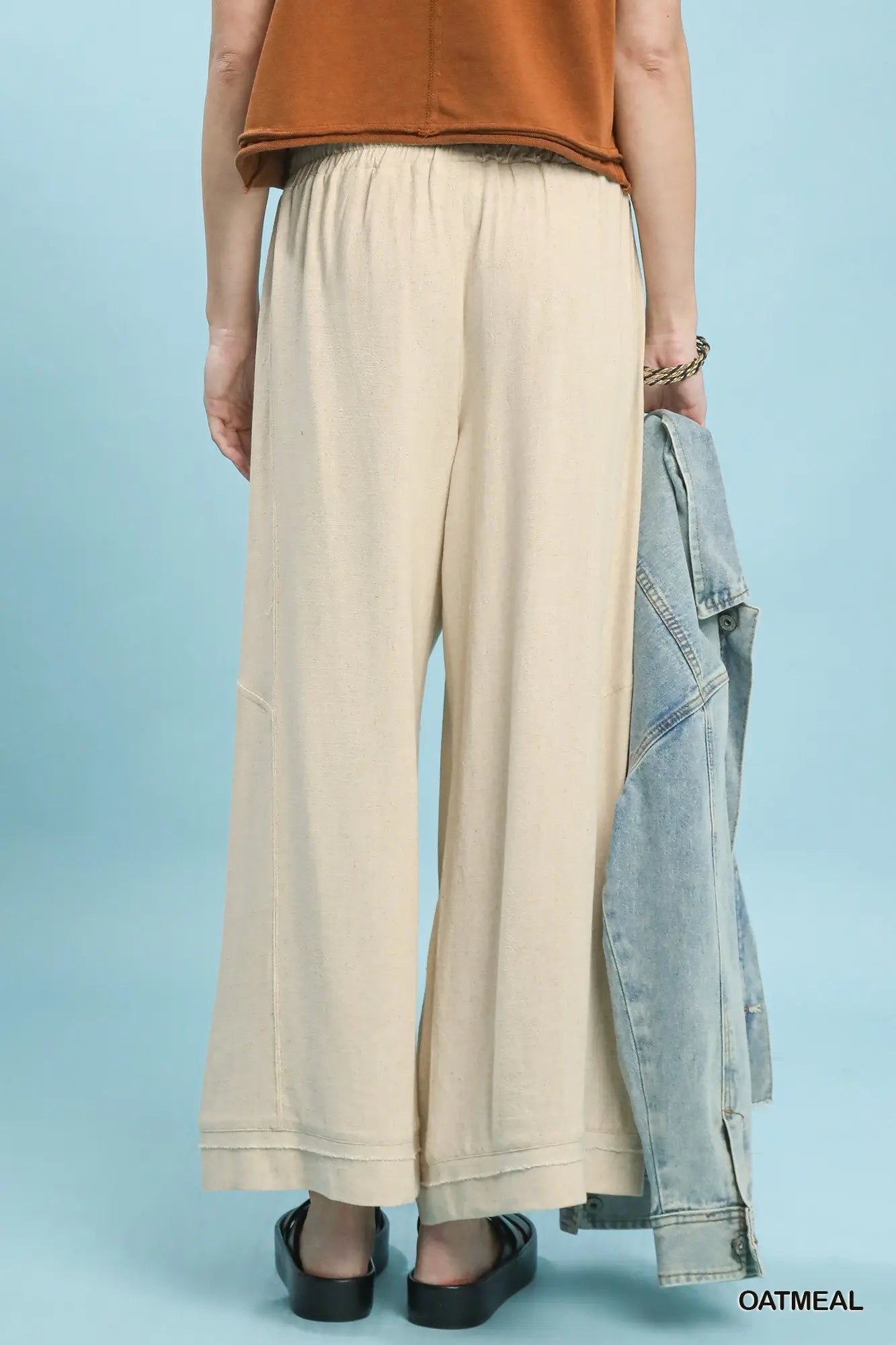 Oatmeal Linen Elastic Waist Pants