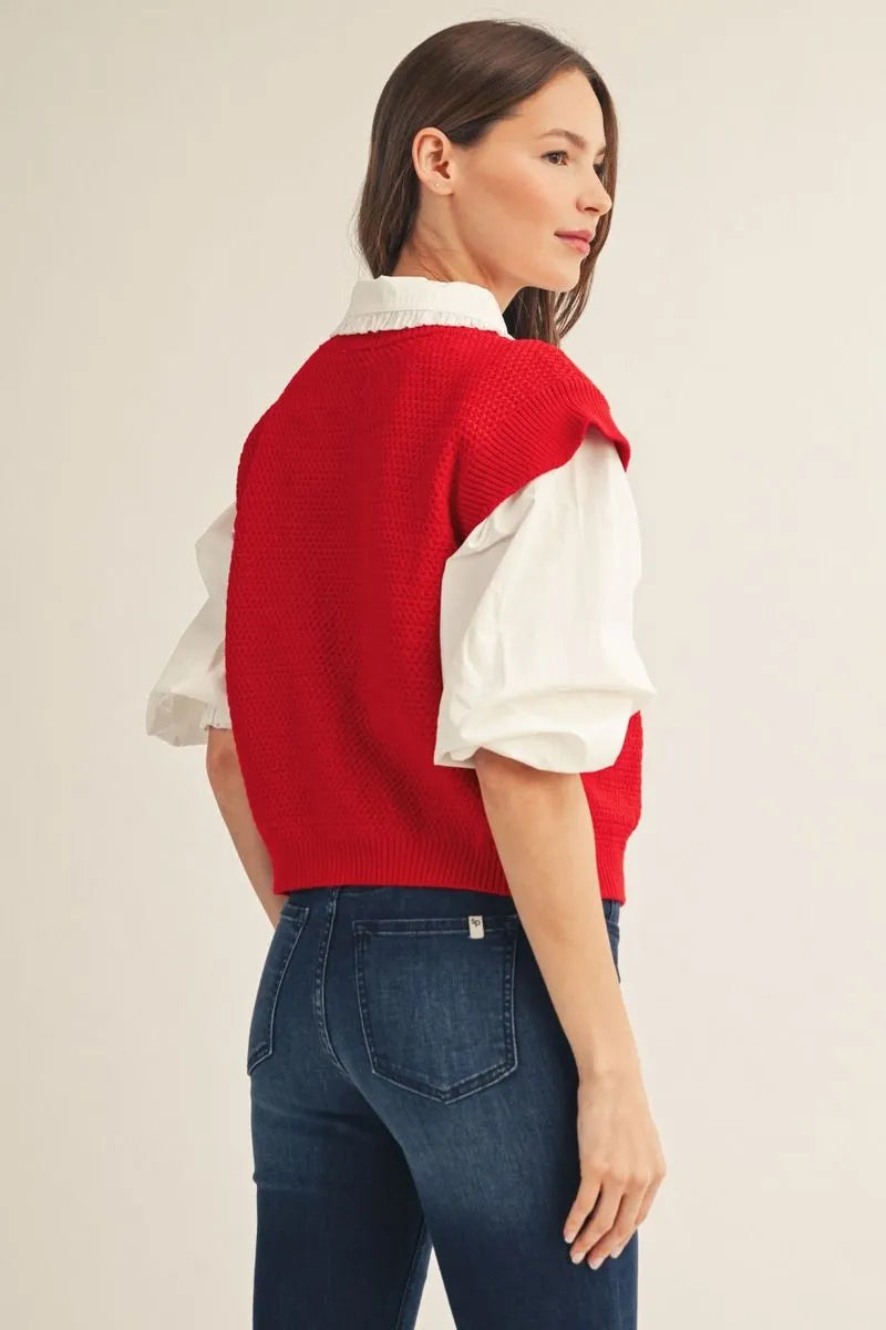 Red Vest with Shell Button Accent