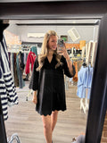 Black 3/4 Sleeve Scallop Hem Dress