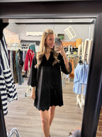 Black 3/4 Sleeve Scallop Hem Dress