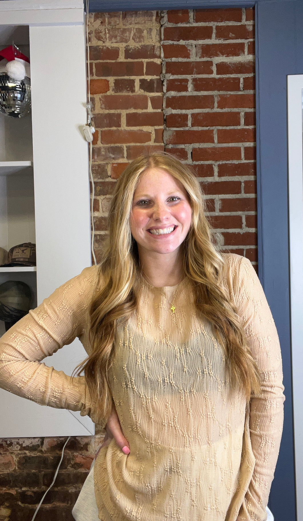 Tan Lace Textured Top