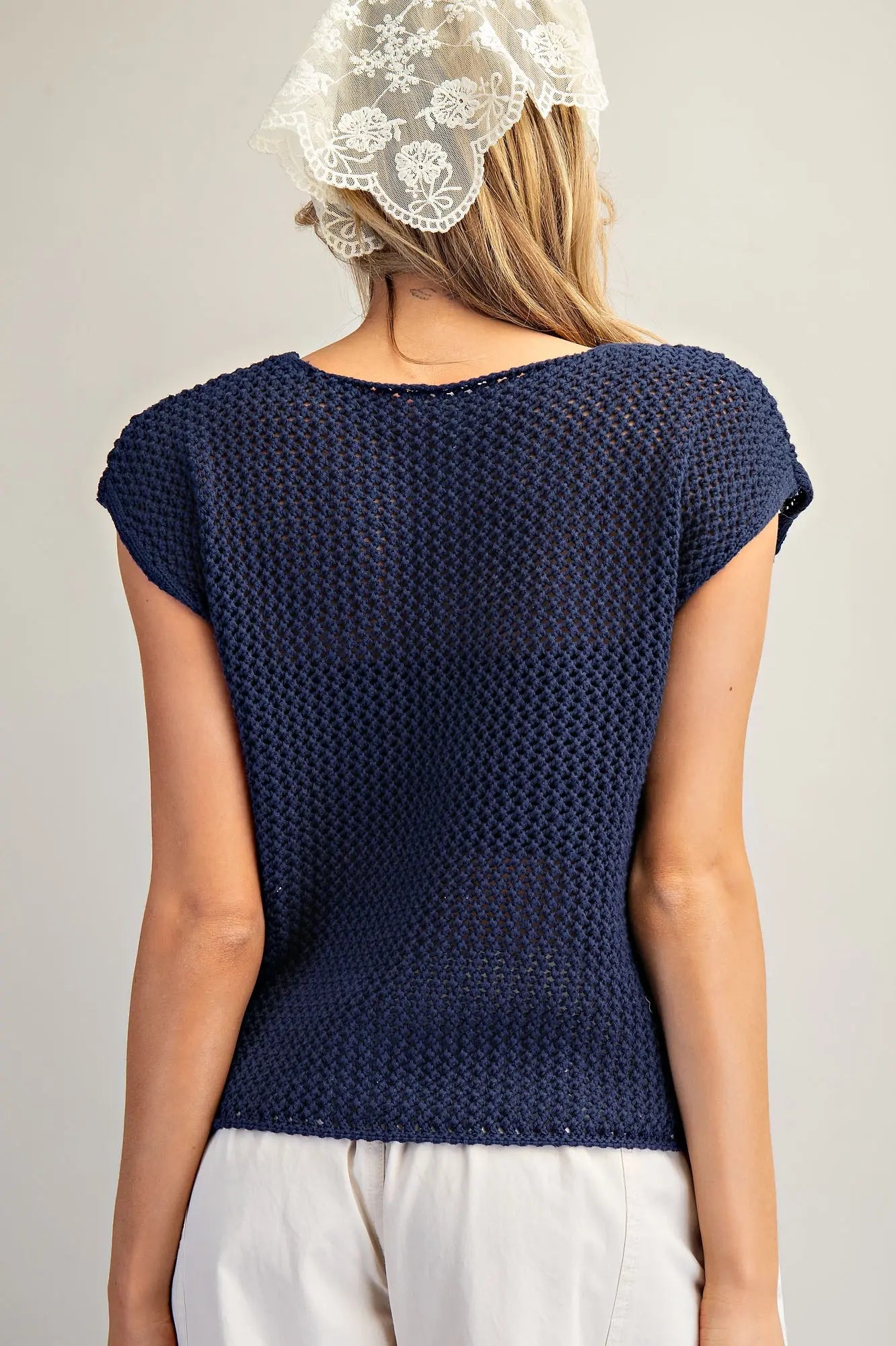 Navy Knit Patriotic Cap Sleeve