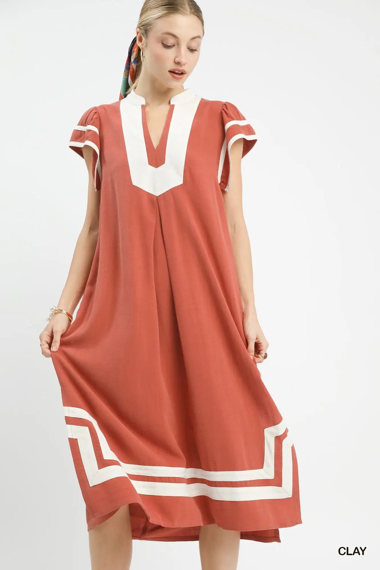 Clay & Cream Linen Dress