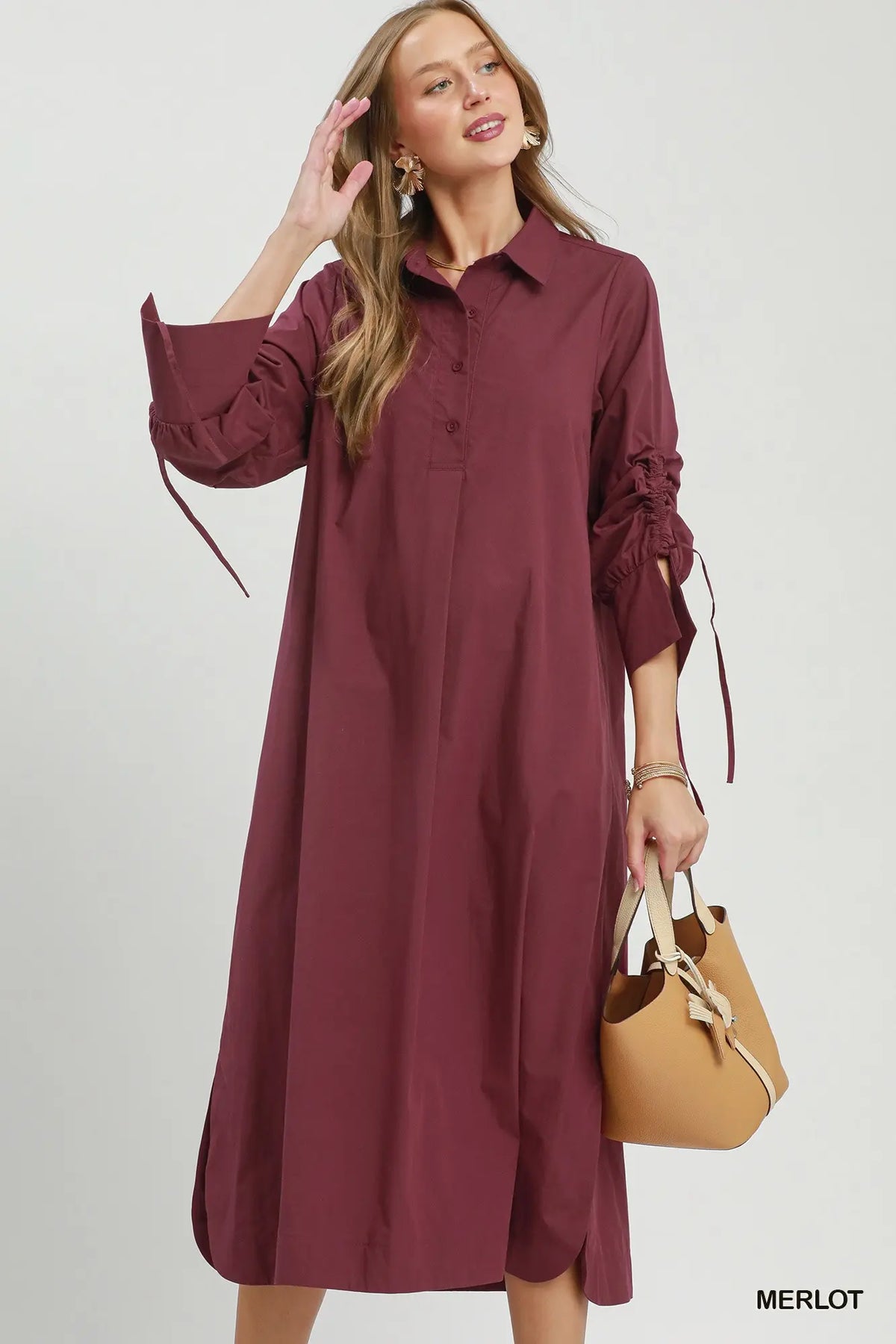 Curvy Merlot 3/4 Sleeve Midi Dress