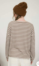 Load image into Gallery viewer, Taupe Striped Henley Button Top
