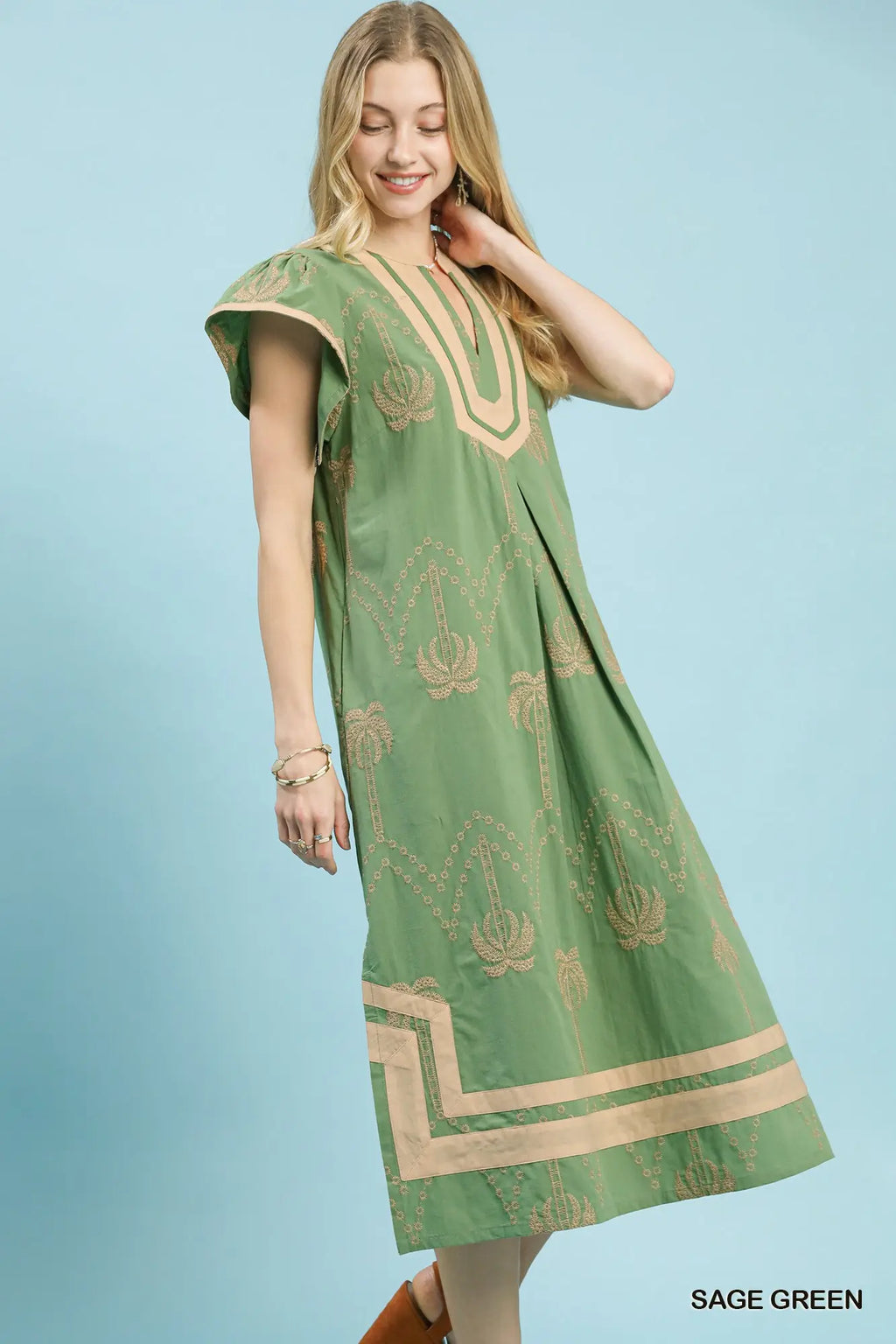 Green Palm Tree Midi Dress