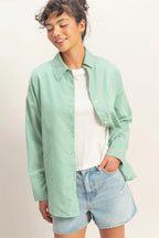 Green Stripe Button Up