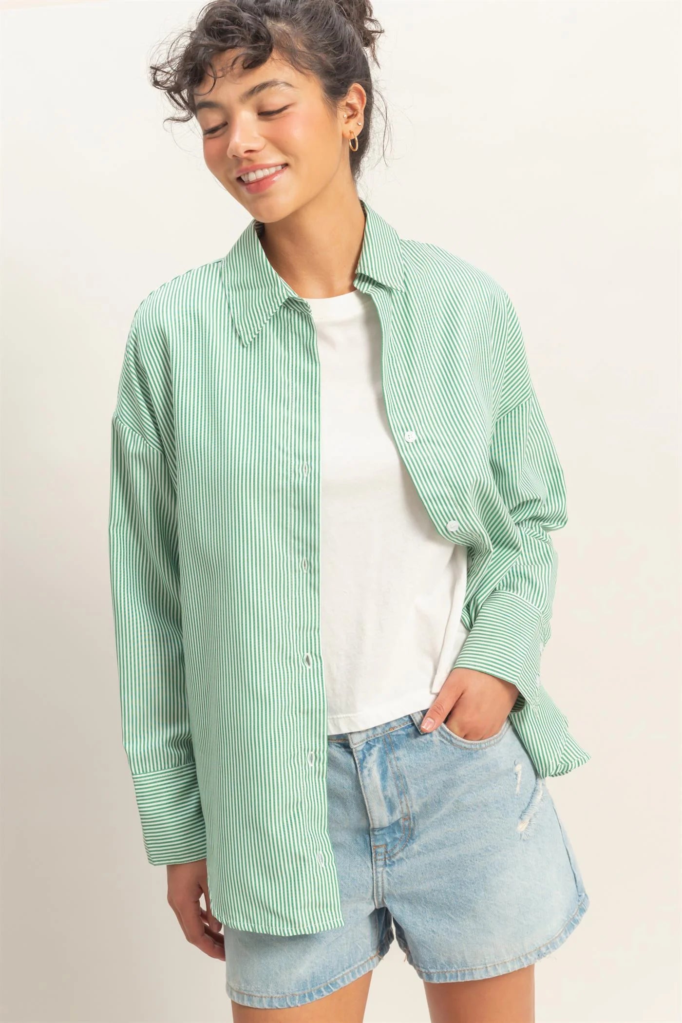 Green Stripe Button Up