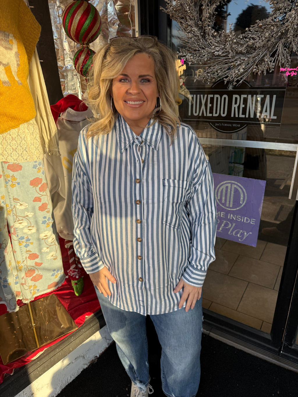 Chambray Striped Blue Button Down
