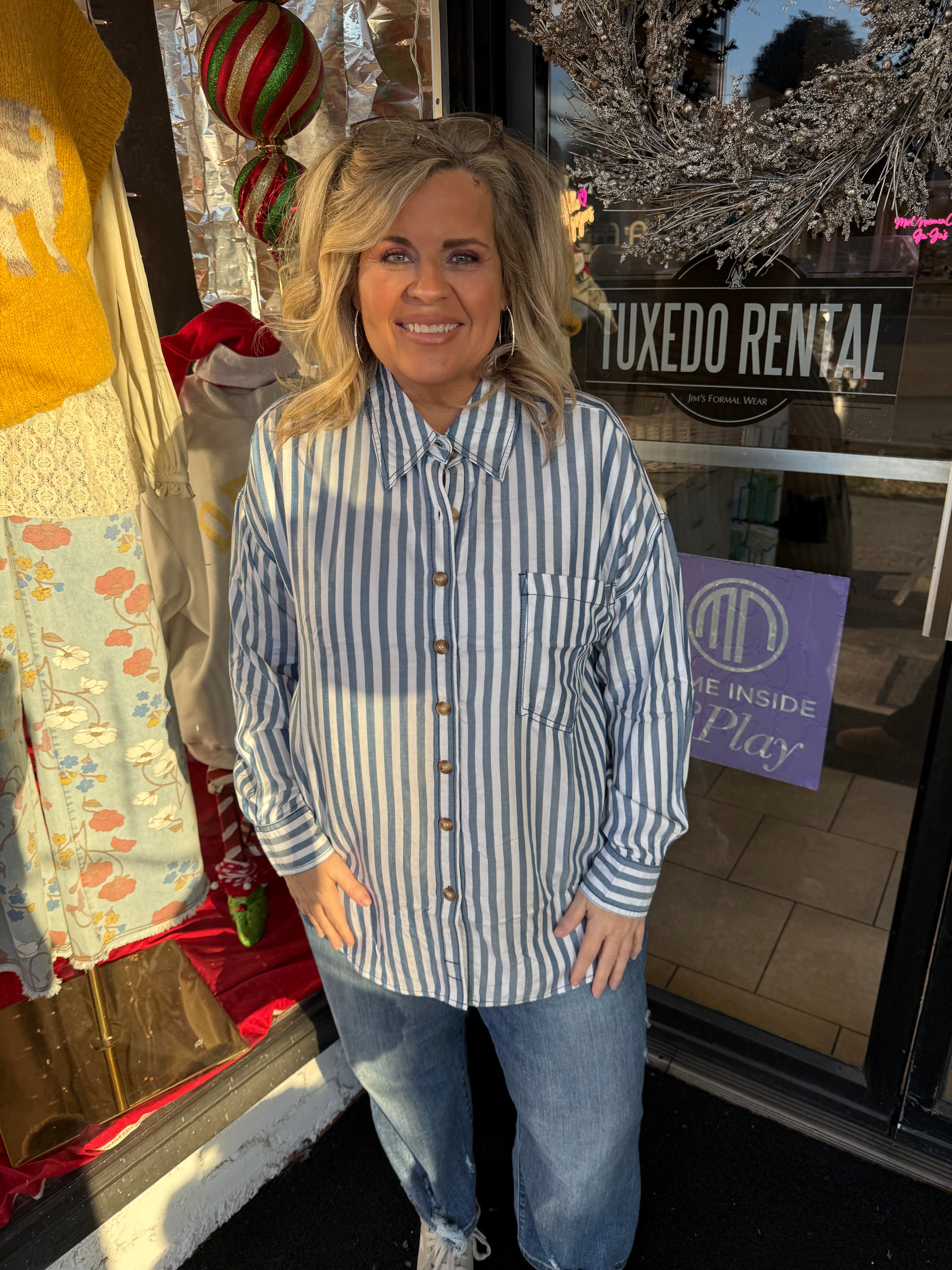 Chambray Striped Blue Button Down