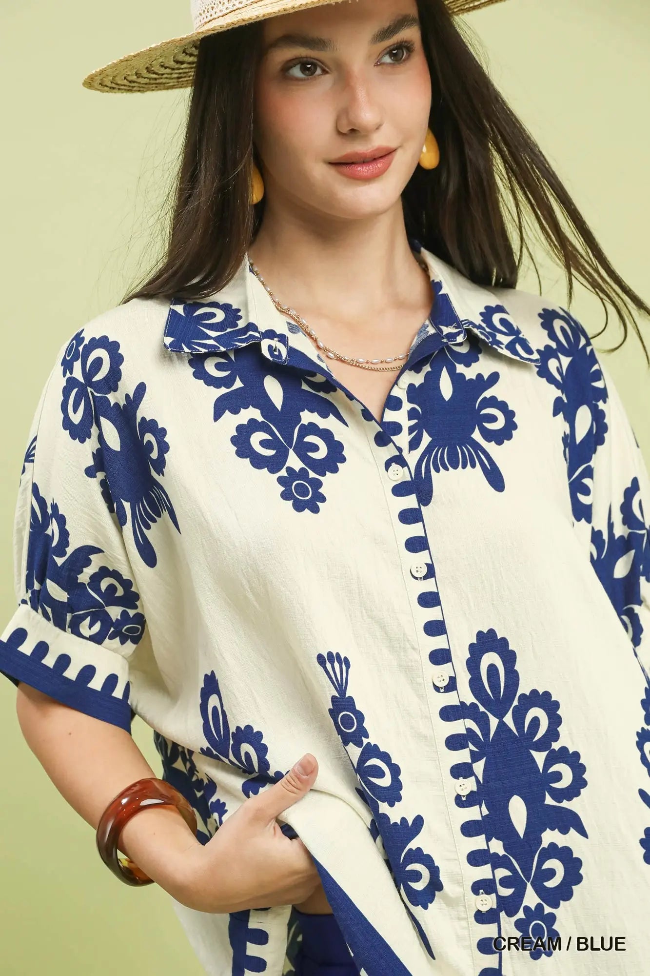 Cream/Blue Abstract Top