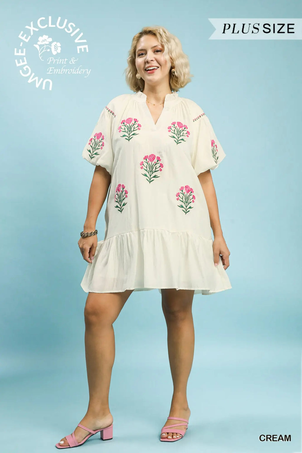 Curvy Cream Floral Dress