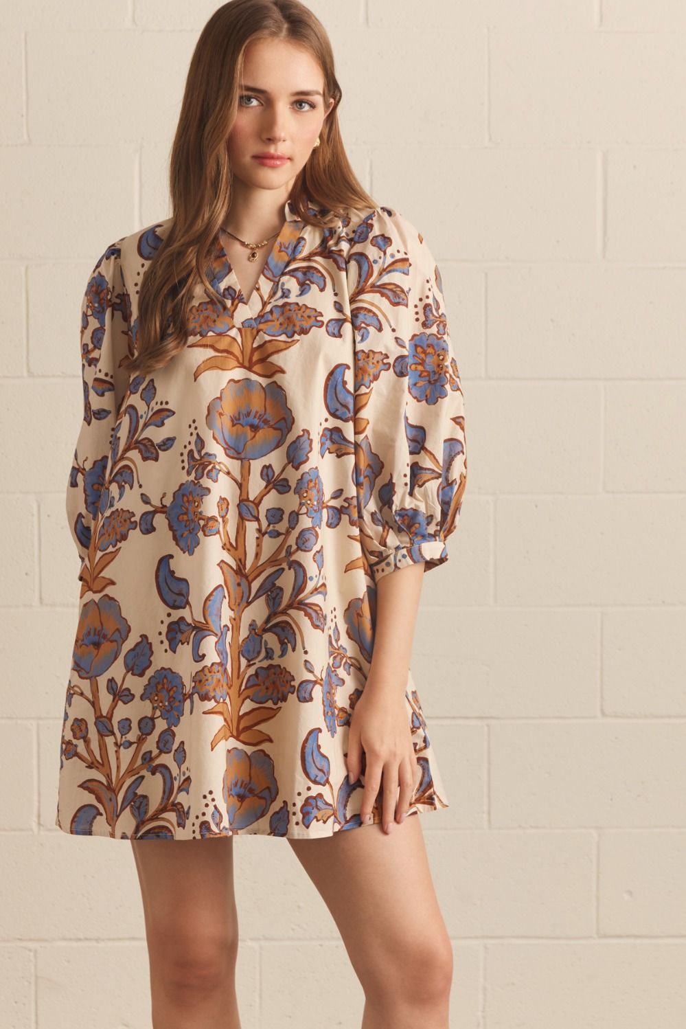 Cream Floral VNeck Dress