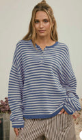 Blue Stripe Henley Sweater Pullover