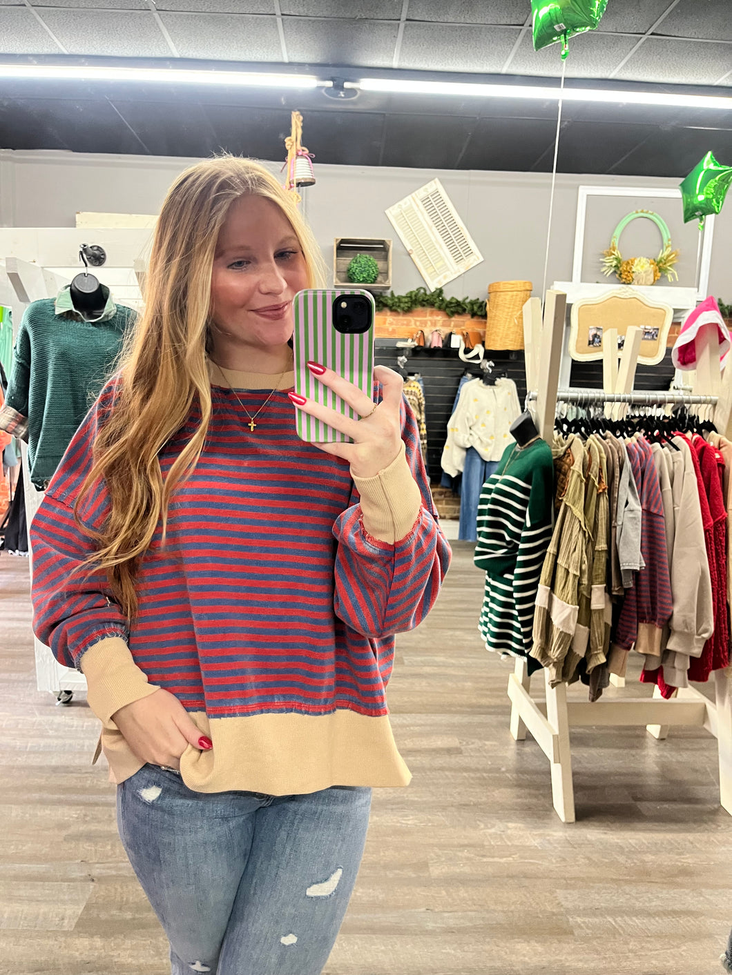 Vintage Red Stripe Sweatshirt