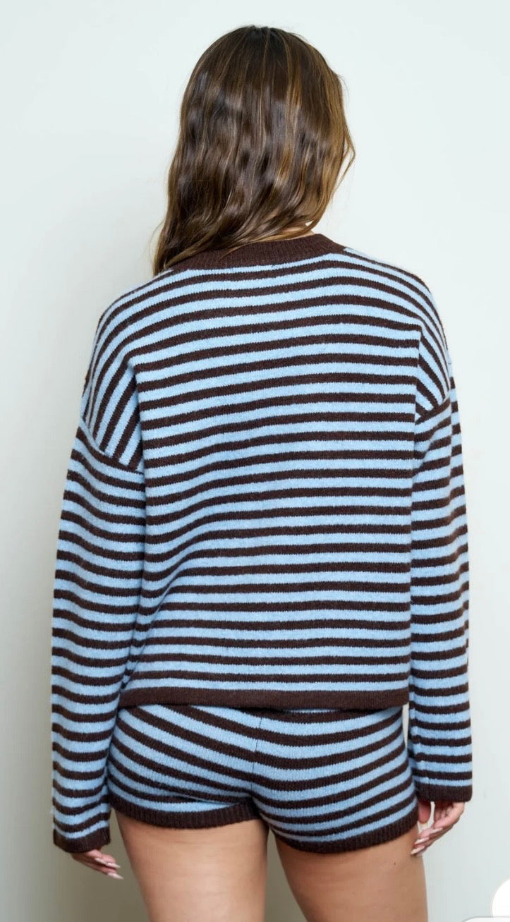 Dusty Blue Brown Short Set