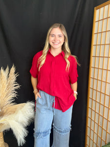 Red Button Down Top