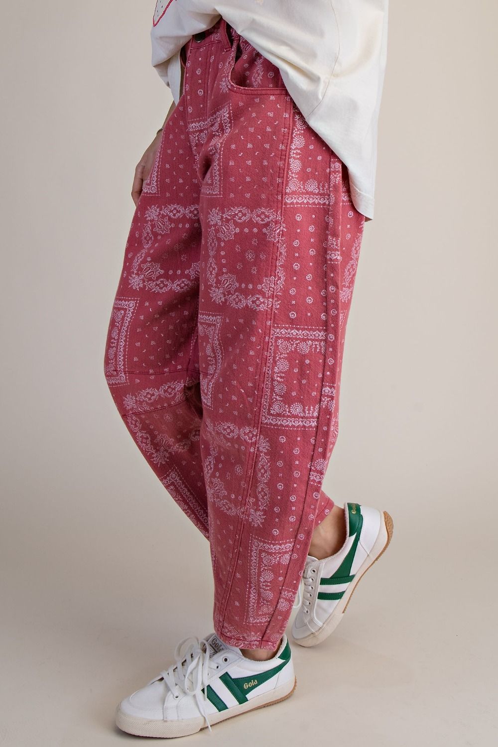 Pale Red Barrel Bandanna Print Pant