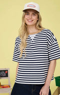 Navy STRIPE COLORBLOCK DETAIL SHORT SLEEVE KNIT T-SHIRT