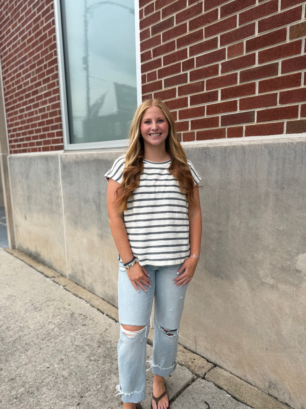 Grey Stipe Knit Top